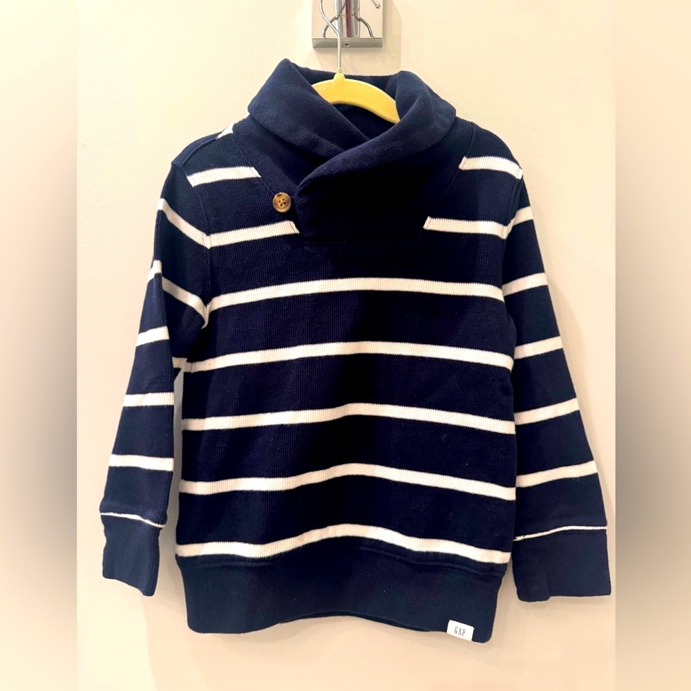 GAP 4T Navy and White Striped Boys Cowl Neck Sweater